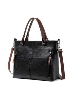 Vintage PU Leather Tote Shoulder Bag Large Handbag for Women Work Travel